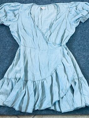 LC Lauren Conrad Pale Blue Wrap Dress with Ruffle Hem